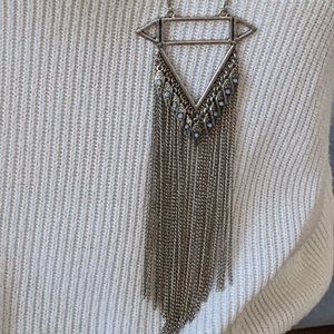 Silver turquoise triangle tassel long bohemian necklace